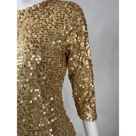 Fredericks Of Hollywood Gold Sequin Dress With 3/4 Sleeves & Low Back Design Siz - Picture 14 of 16